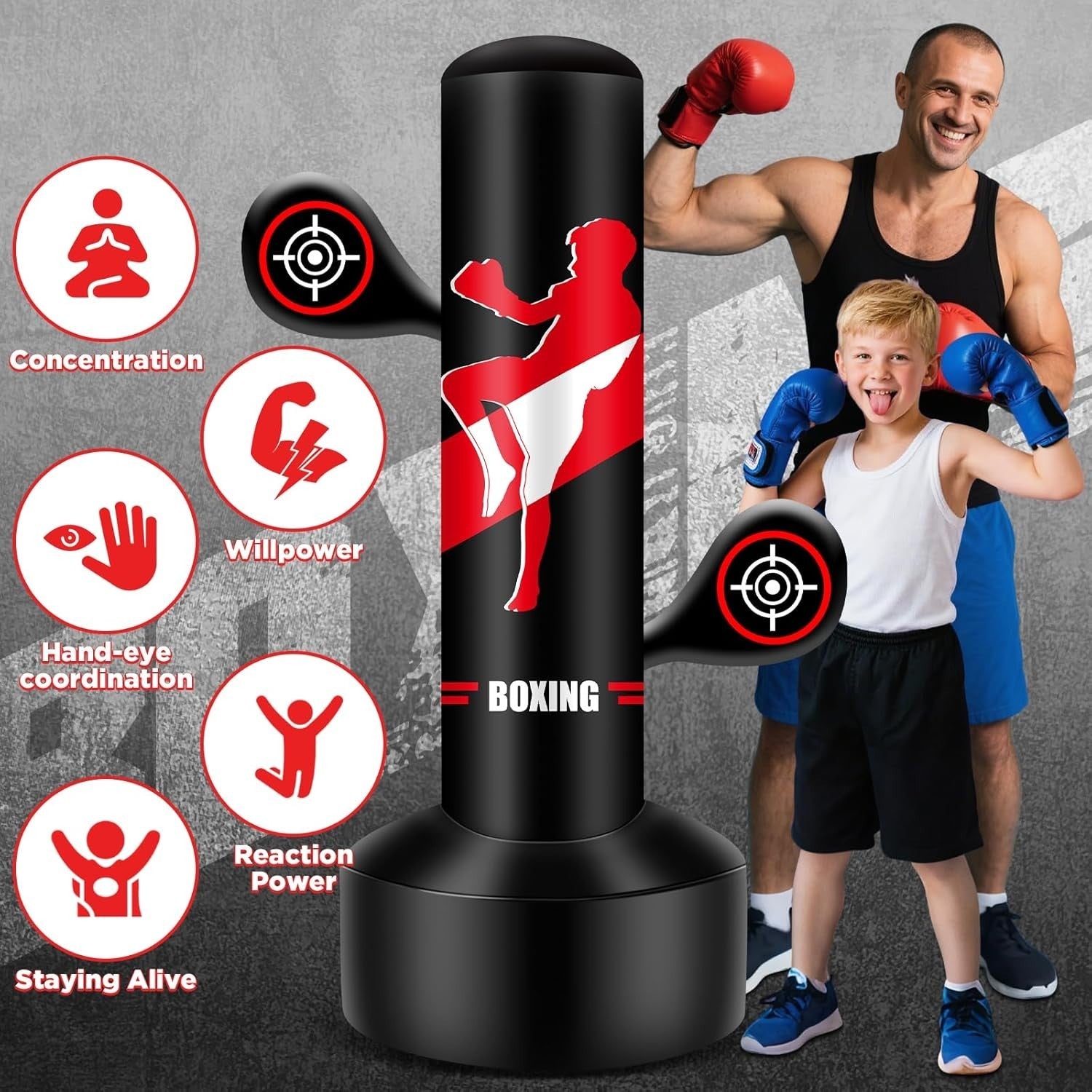 Kids Inflatable Punching Bag 65" Boxing Karate Taekwondo Set