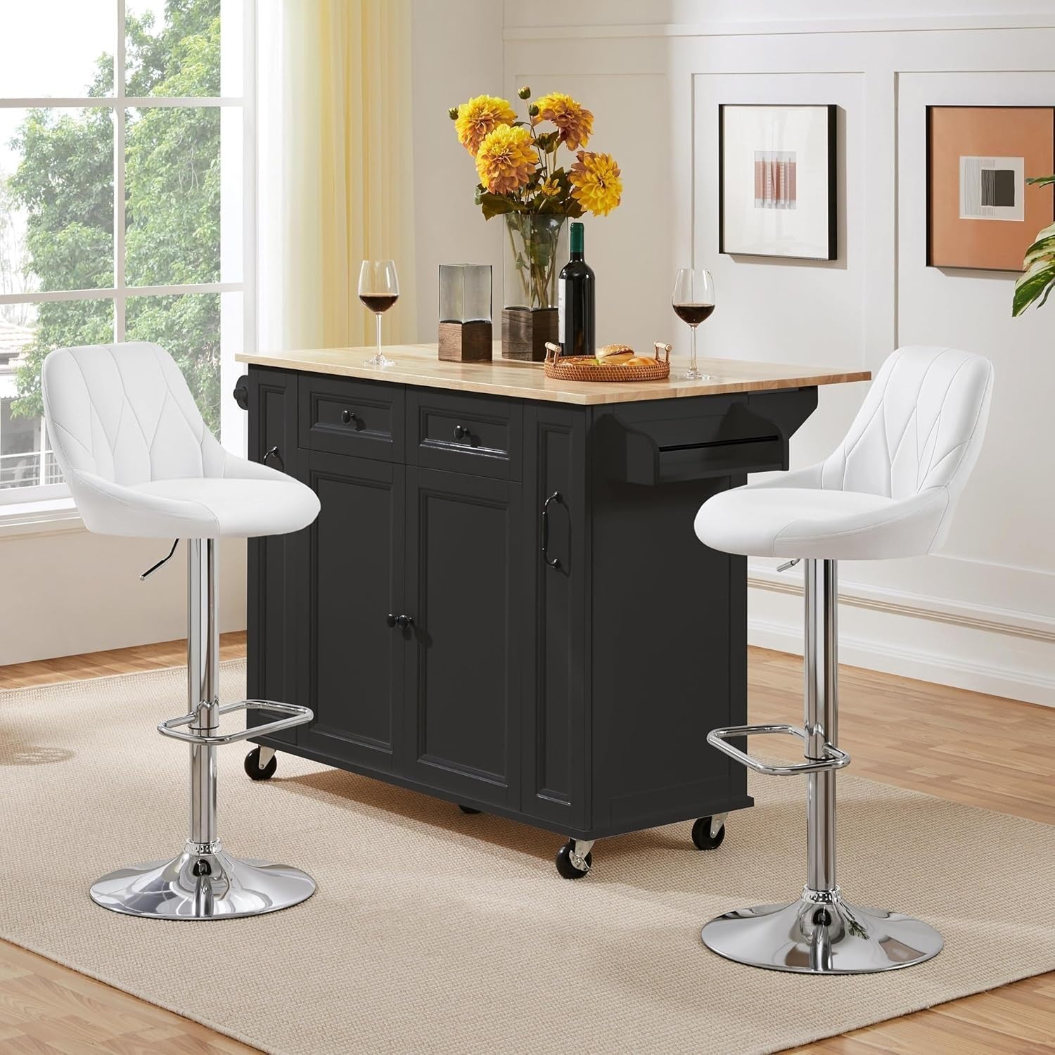 Adjustable Swivel Bar Stools with Backrest & Footrest – White