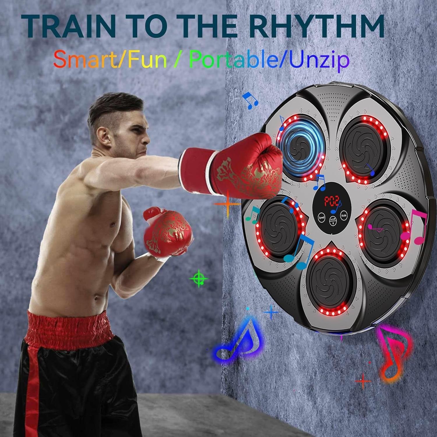 Music Boxing Machine Bluetooth LED Punch Pad Wall Mounted Home Gym Trainer