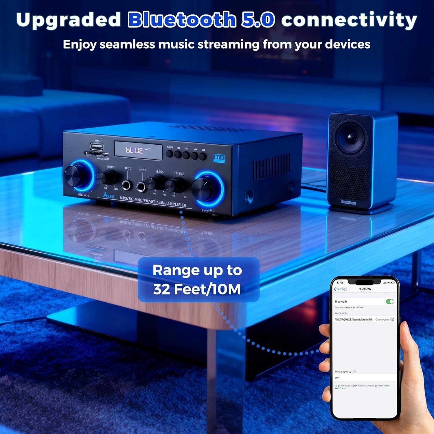 800W Bluetooth 5.0 Stereo Amplifier 2 Channel HiFi 12V/230V FM USB