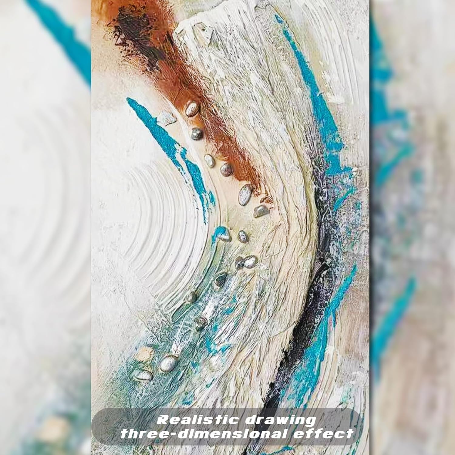 Framed Abstract Canvas Wall Art Blue Grey White 3D 30x60cm