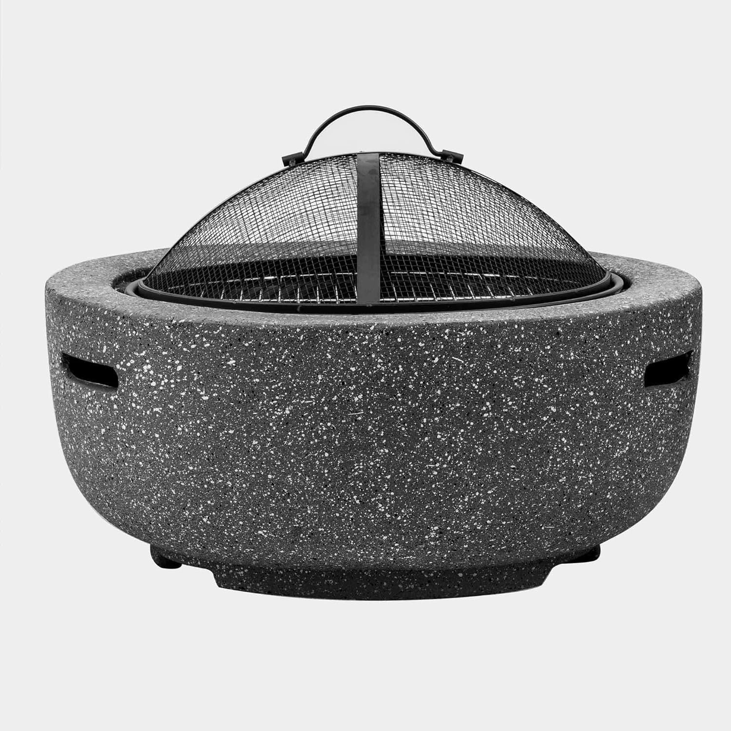 60cm Outdoor Fire Pit with BBQ Grill, Heat-Resistant MgO Stone Effect
