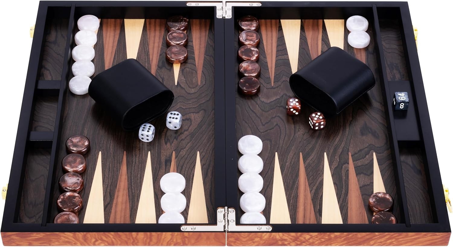 Deluxe 15in Wooden Backgammon Set Folding Luxury Board Travel Case