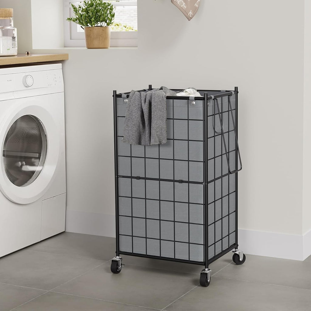 100L Rolling Laundry Hamper Grey Metal Frame with Wheels & Removable Bag