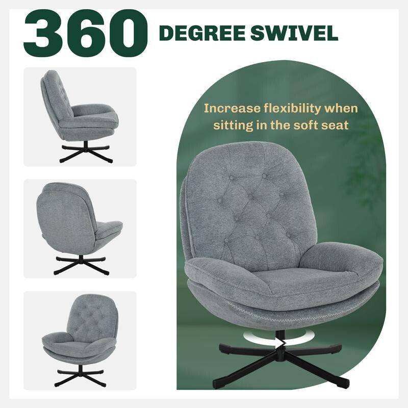 Grey Swivel Armchair Accent Chair Chenille Tufted Lounge Seat Home Office