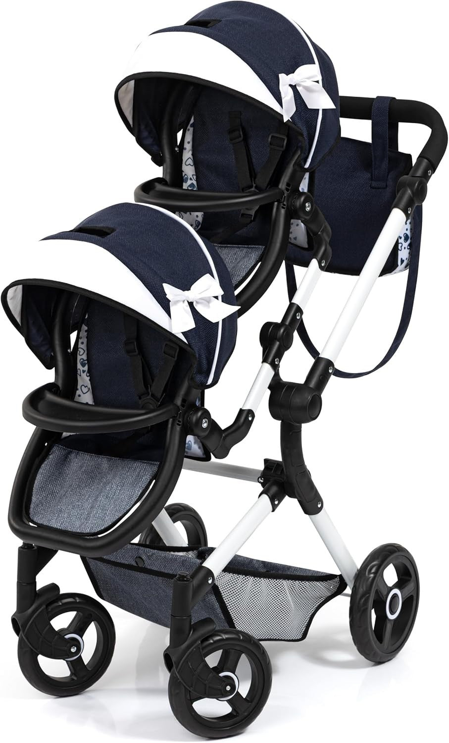 Twin Doll Pram Double Stroller Adjustable Reversible Handle Basket Bag