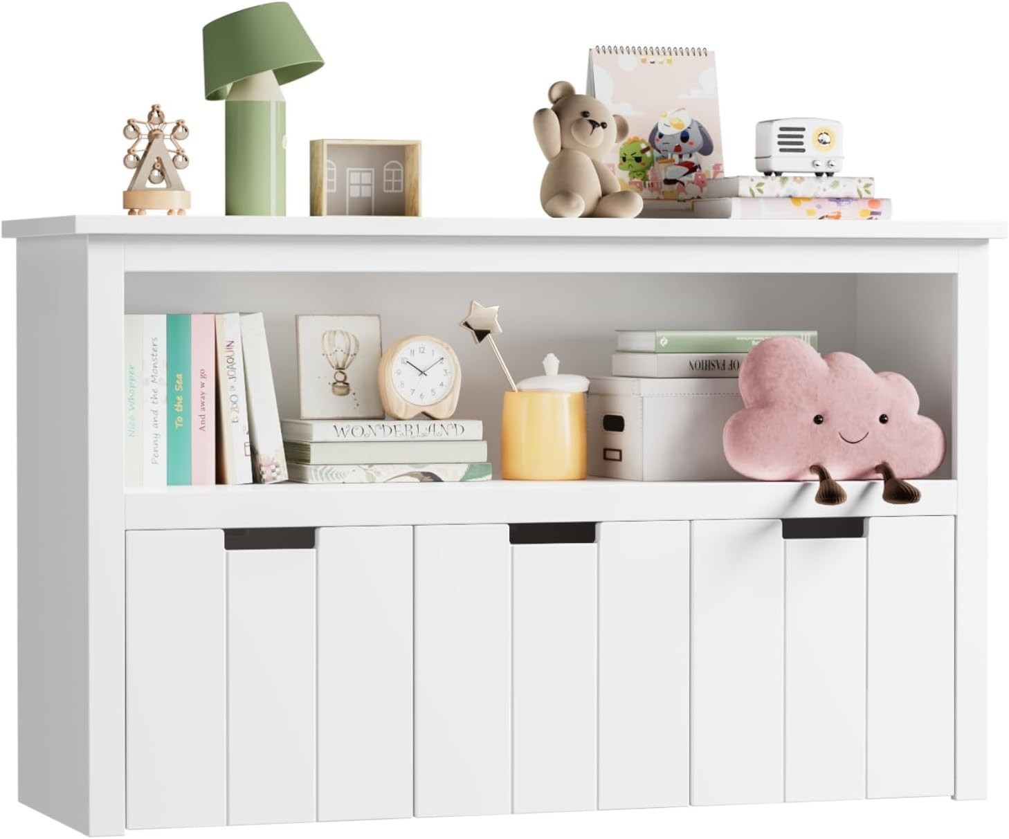 White Kids Toy Storage Cabinet w/ Wheels – 3 Drawer Bookcase 102x62cm
