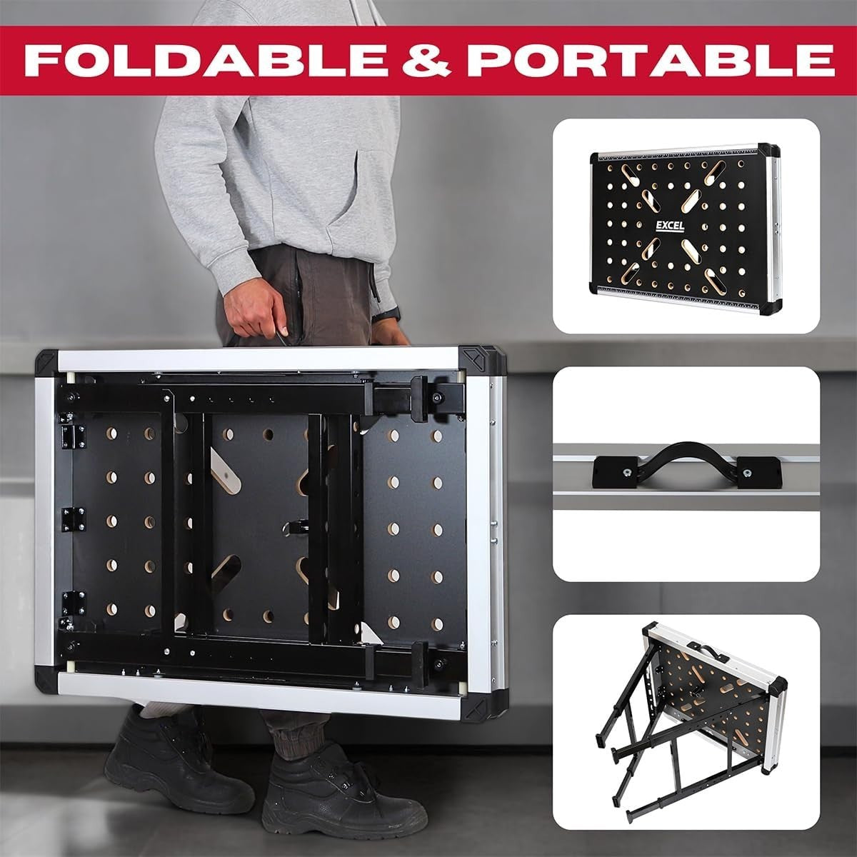 Folding Heavy Duty Workbench 450kg Adjustable Table Clamps Storage Portable