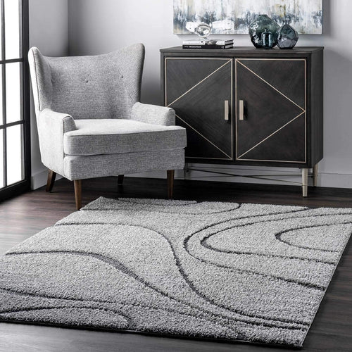 Grey Shaggy Area Rug 160x230cm Thick Pile Anti Slip Modern Living Room Carpet