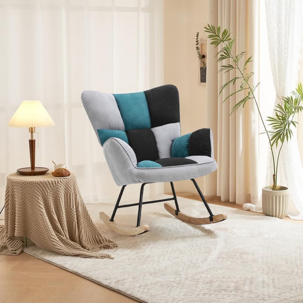 High Back Rocking Chair with Cozy Cushion, Durable Metal Frame, Relaxing Seat
