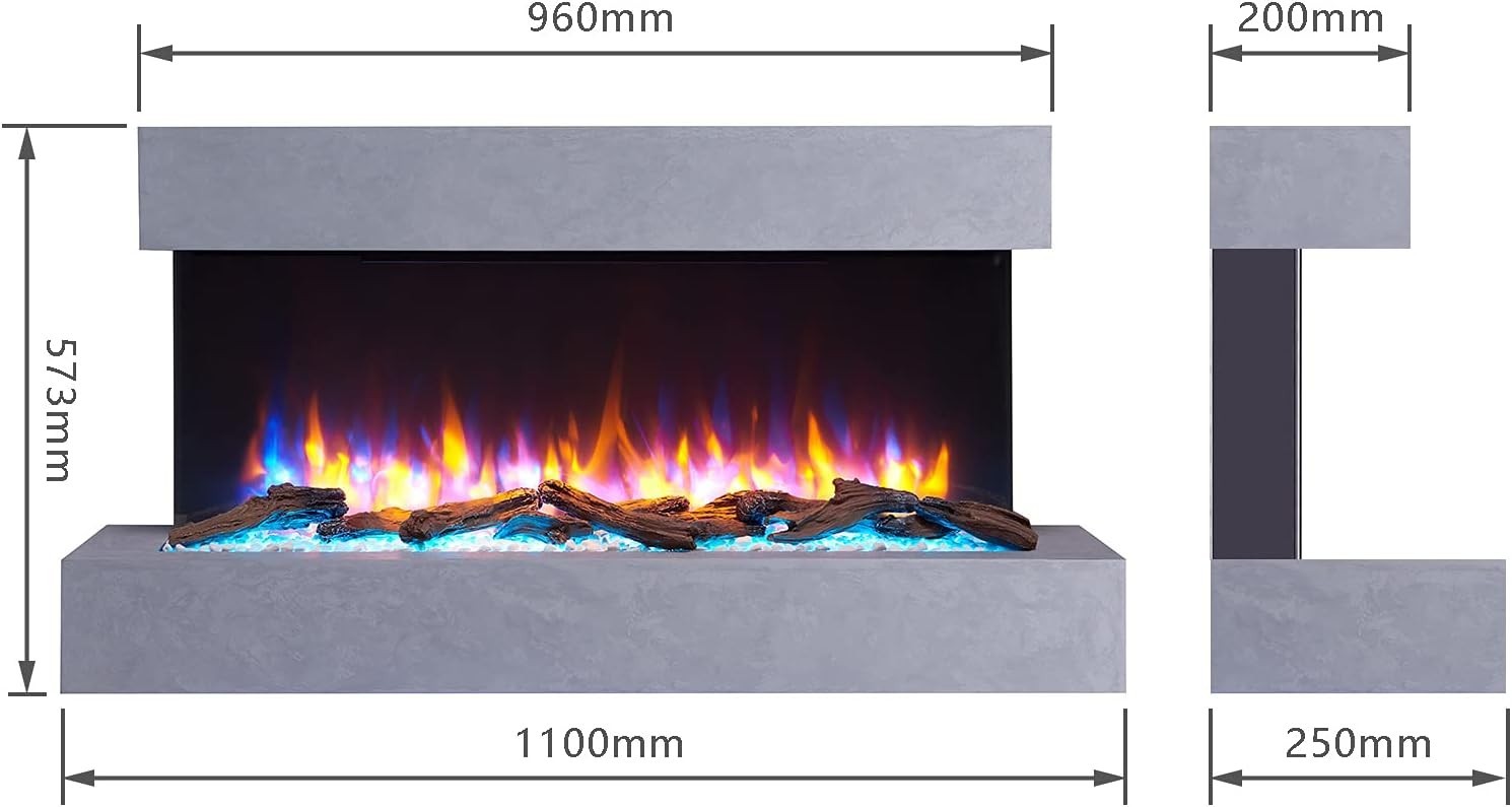 Wall Mounted Electric Fireplace 60" with 3 Flame Colors & 13 Mood Lights
