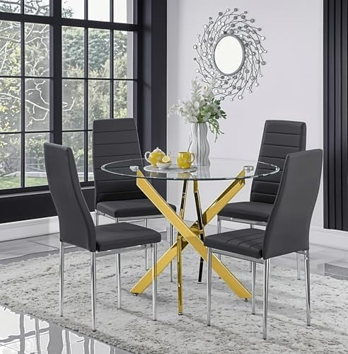 100cm Round Glass Dining Table Set 4 Seater Modern Kitchen & Dining Room
