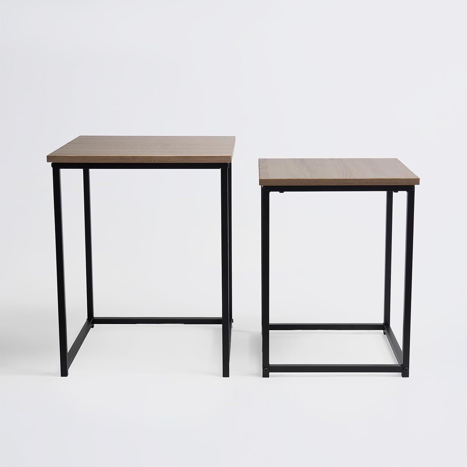 Nesting Side Tables Set 2 Wood/Black Metal Frame Rustic Modern Lamp Coffee
