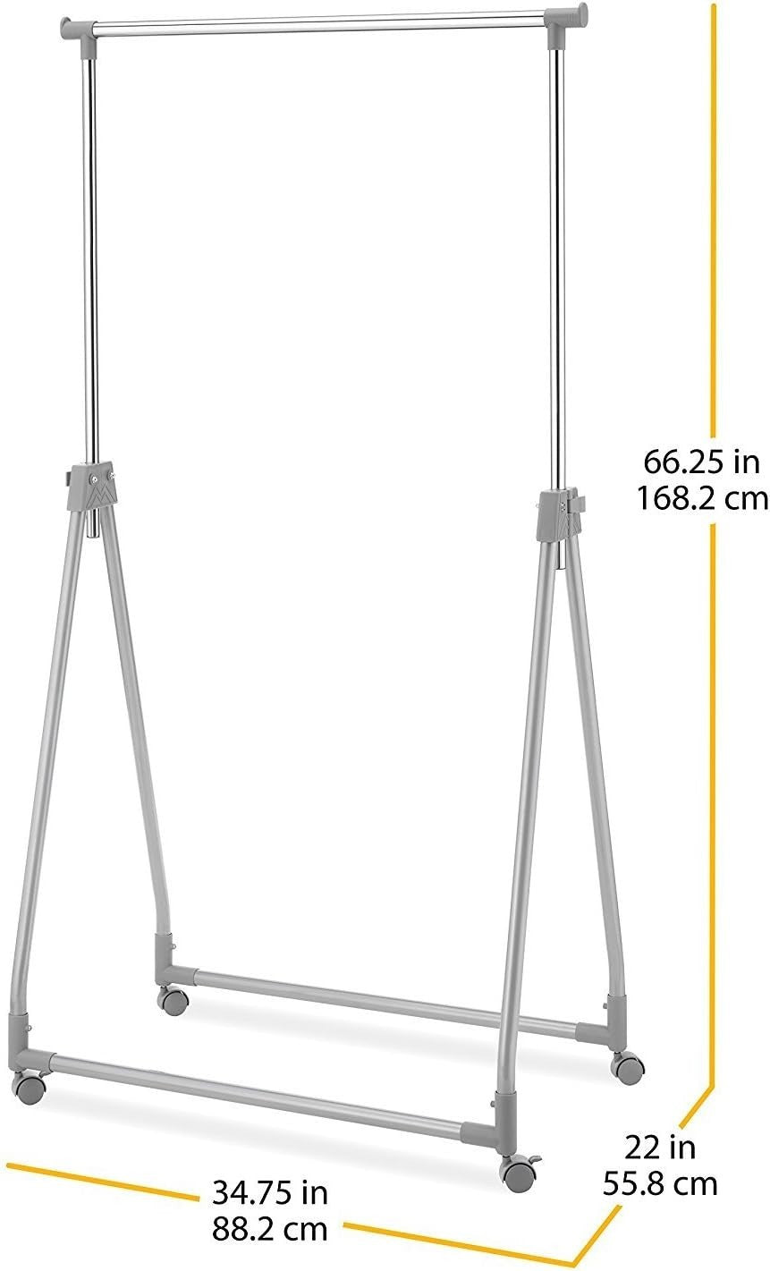 Silver Adjustable Foldable Rolling Clothes Garment Rack