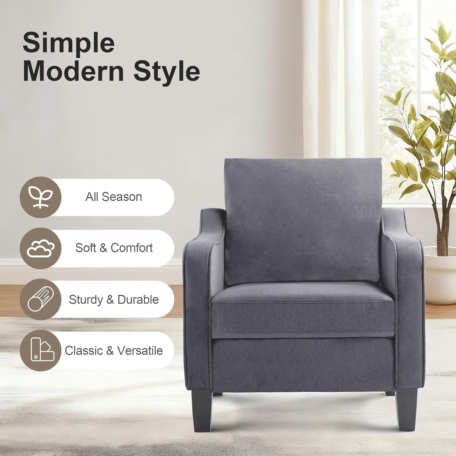Set of 2 Mid Century Modern Accent Armchairs Linen Dark Grey