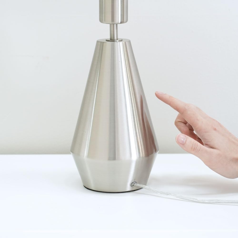 Silver Touch Dimmer Table Lamp Natural Drum Shade Bedside LED Light