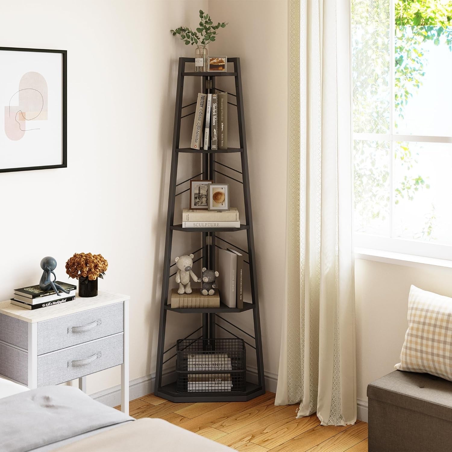 Tall 5-Tier Corner Ladder Shelf – Modern Space-Saving Display Unit for Home & Of