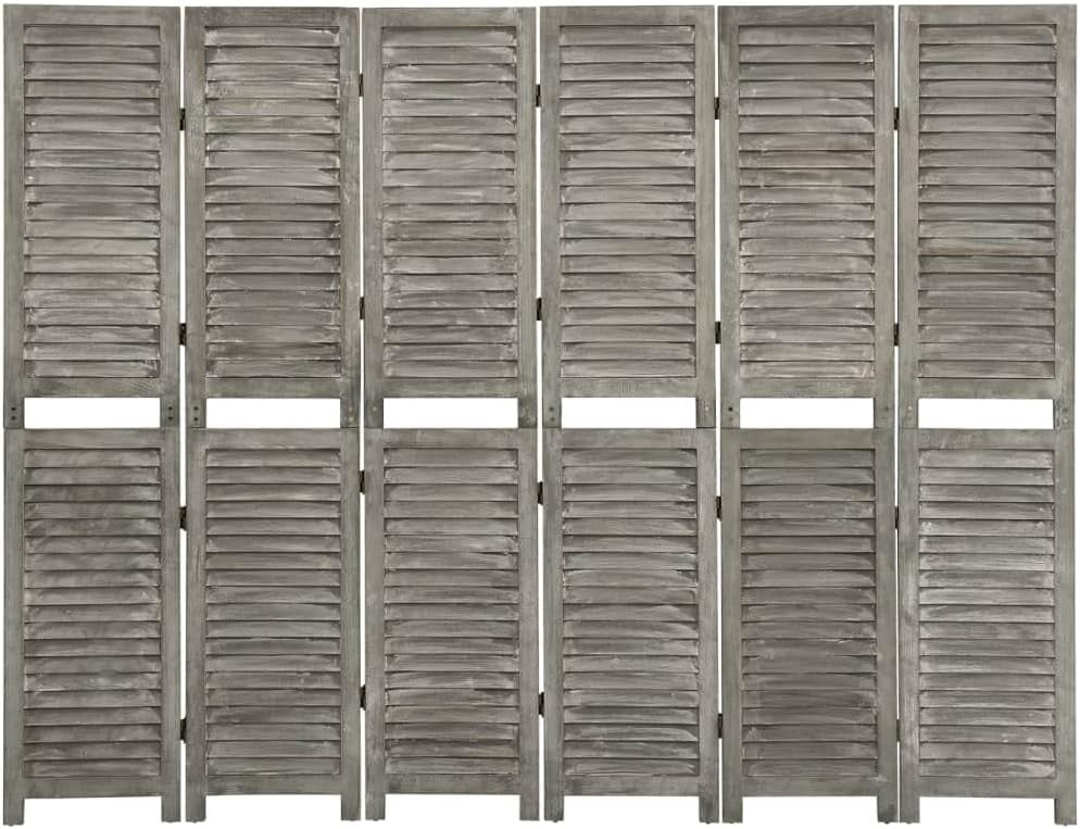 6 Panel Grey Wood Folding Room Divider – Ventilated Privacy Screen 214cm