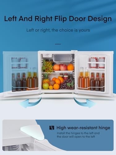 46L Mini Fridge Table Top Freezer-on-Top Quiet Reversible White