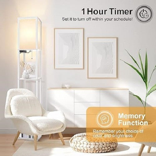 Floor Lamp Shelf Remote Dimmable LED USB Charging 4 Colour Light