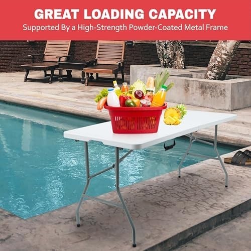 6FT Folding Table & Bench Set, Portable White Indoor/Outdoor Dining