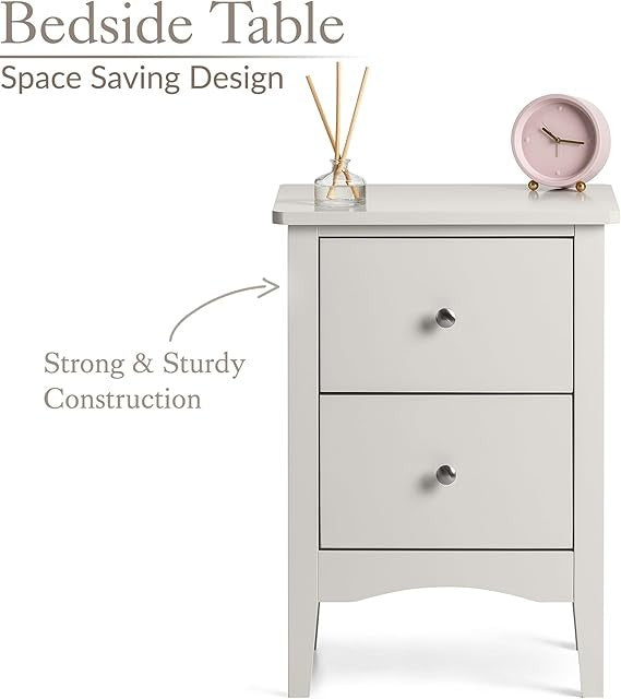 Natural 2 Drawer Bedside Table Modern MDF Nightstand | Smooth Glide Storage Unit