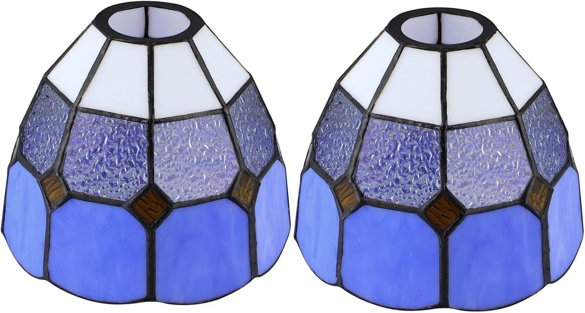 Set of 2 Tiffany Glass Lamp Shades Blue White Chandelier Wall Pendant