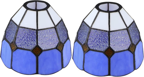 Set of 2 Tiffany Glass Lamp Shades Blue White Chandelier Wall Pendant