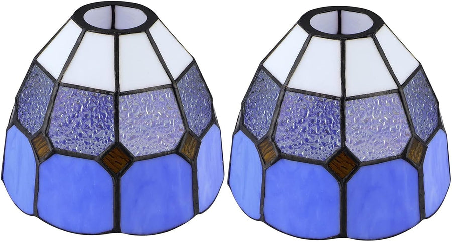 Set of 2 Tiffany Glass Lamp Shades Blue White Chandelier Wall Pendant