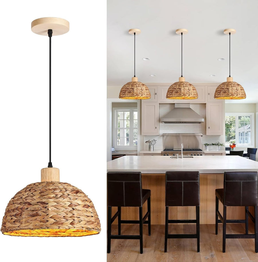 Boho Pendant Lamp Shade 30cm Water Hyacinth Woven Ceiling E27