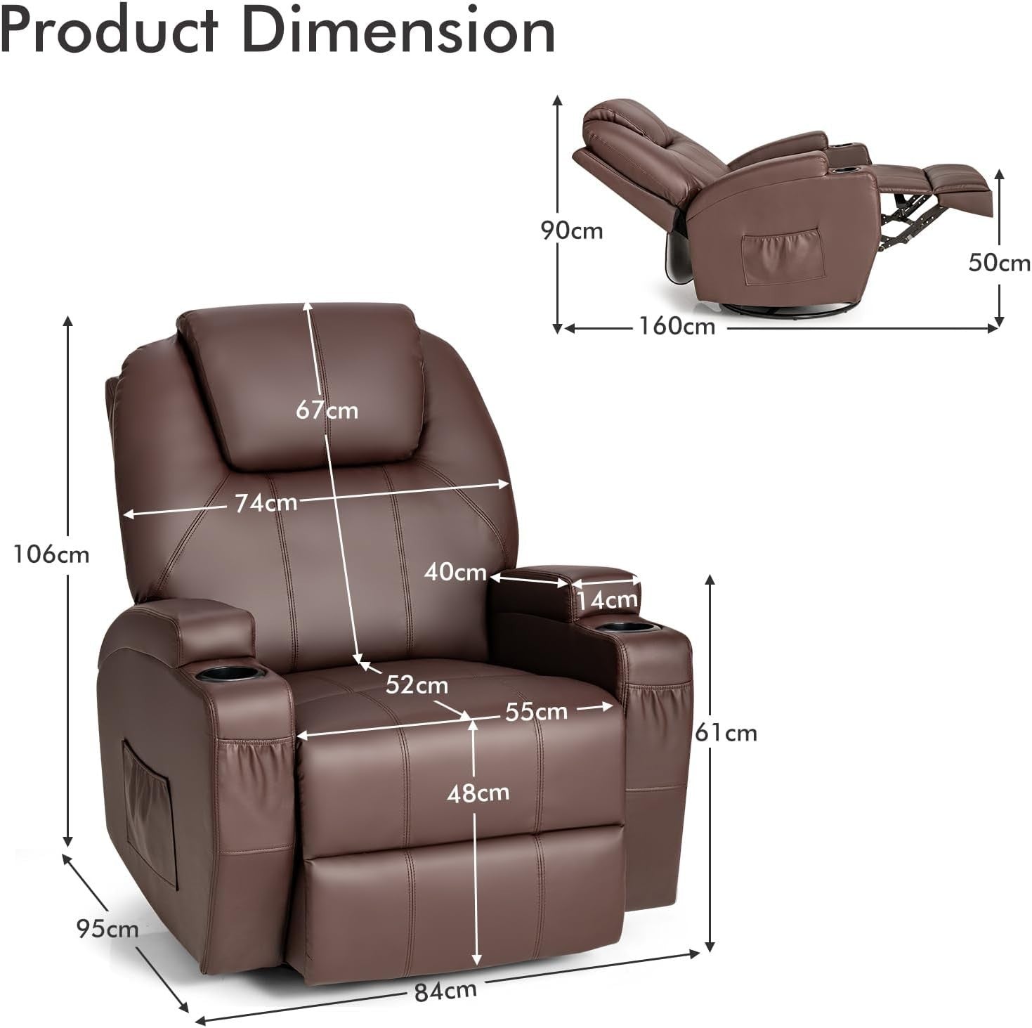Massage Recliner Chair Swivel Rocking Heated Sofa w/ Footrest Cup Holders