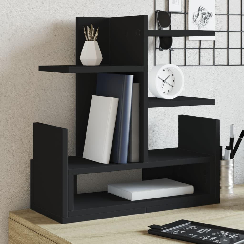 Black Desk Organizer Tray – Multi-Level Engineered Wood Storage 49x20x52.5 cm