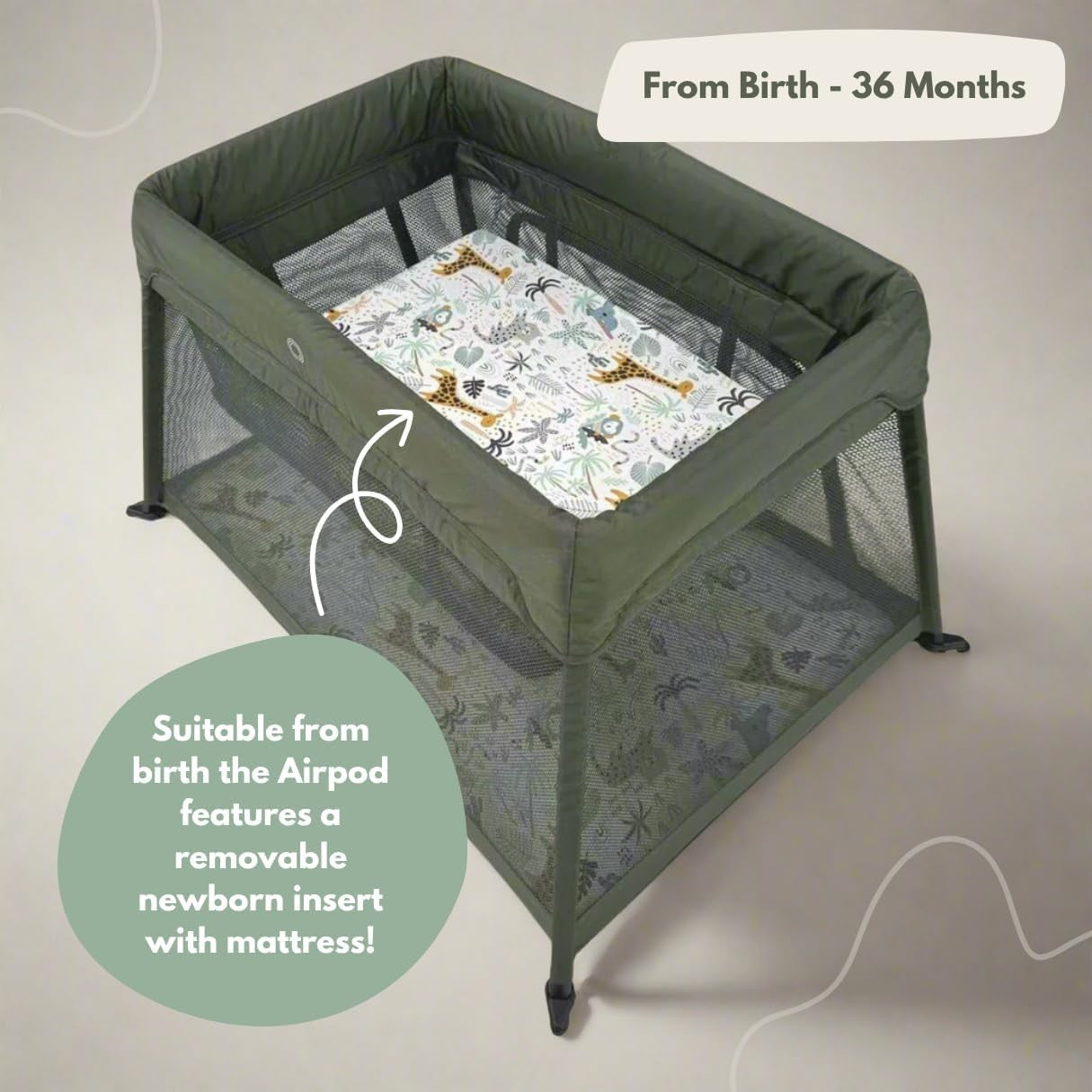 Travel Cot Playpen Lightweight Foldable Baby Bed with Mattress & Storage Green