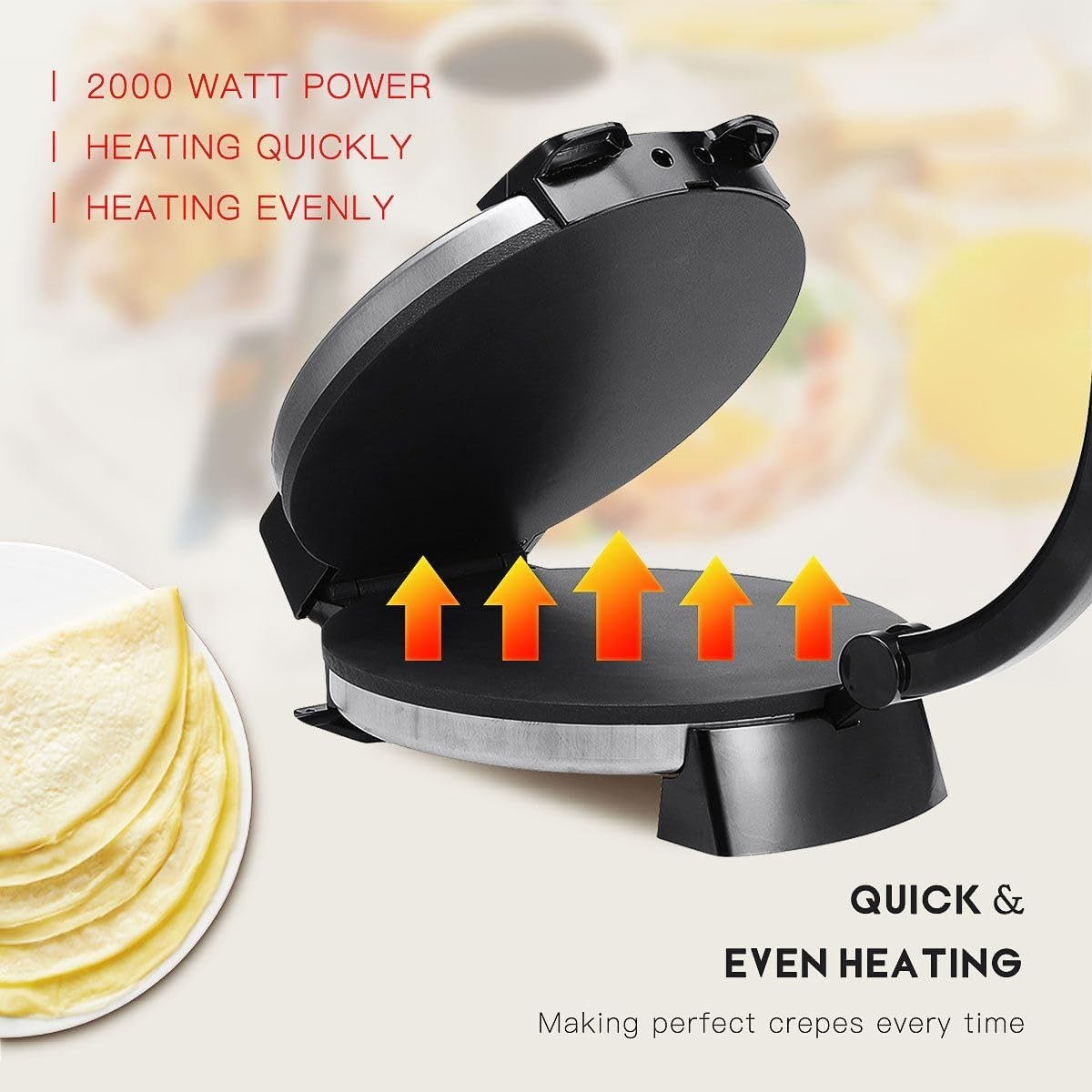 12" Electric Crepe & Pancake Maker 1800W Non-Stick Double-Sided Heat