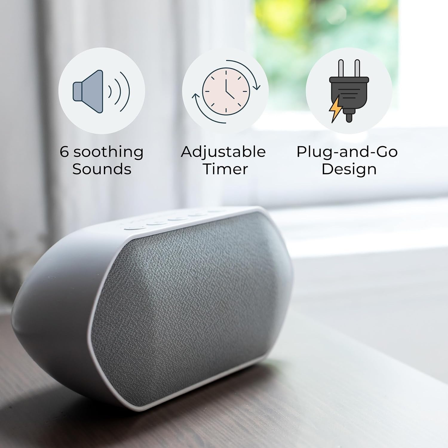 Portable White Noise Machine with 6 Sounds, Timer, Relax Sleep & Office Use