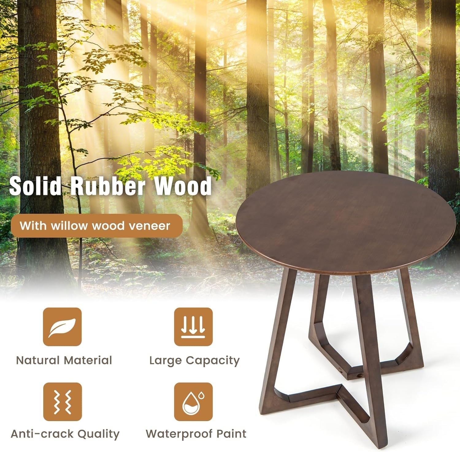 Modern Round Side Table Solid Wood 60x60x61cm Slim Accent Coffee Nightstand