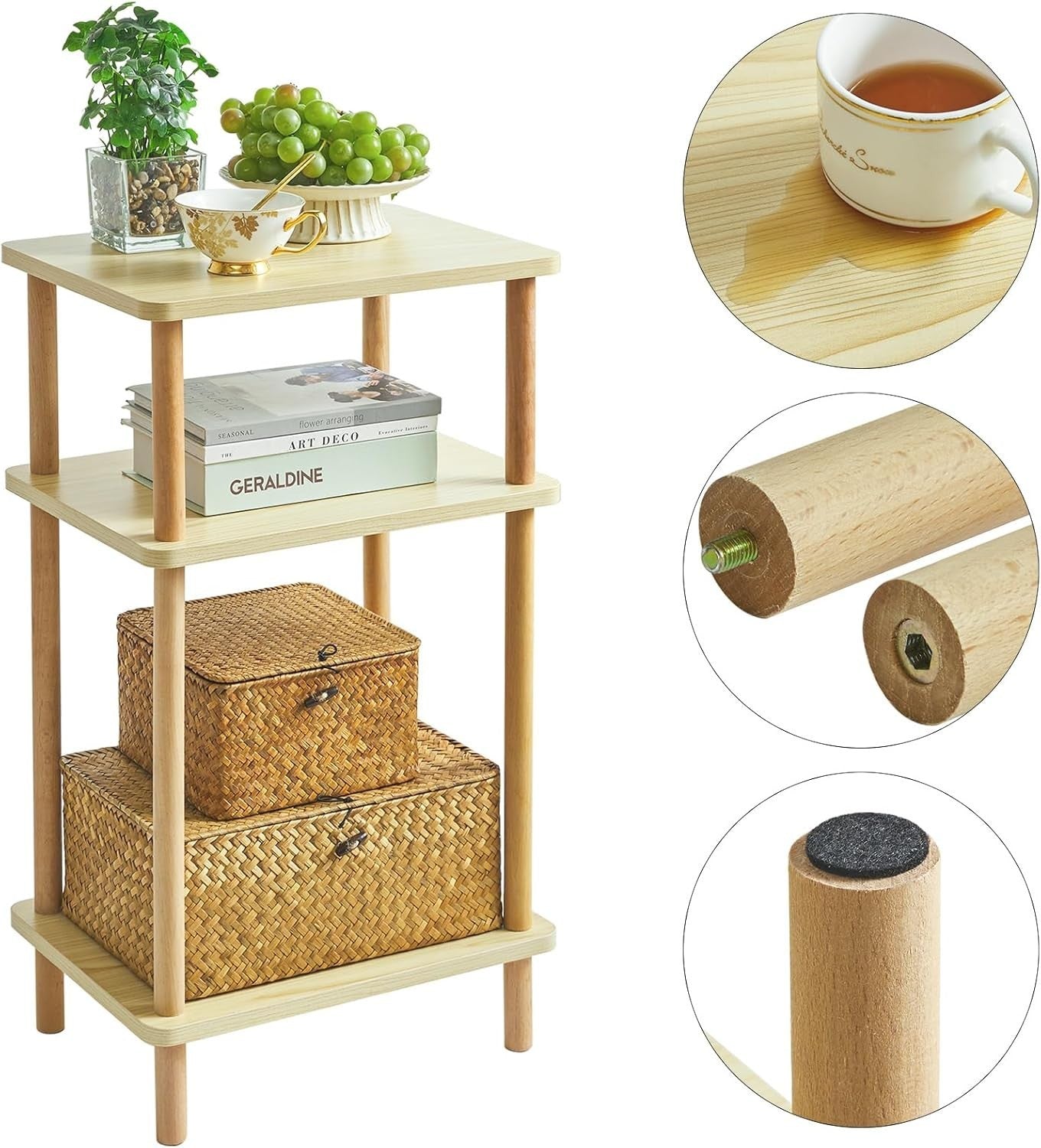 Solid Wood 3-Tier Side Table with Storage Shelves – Sturdy & Stylish