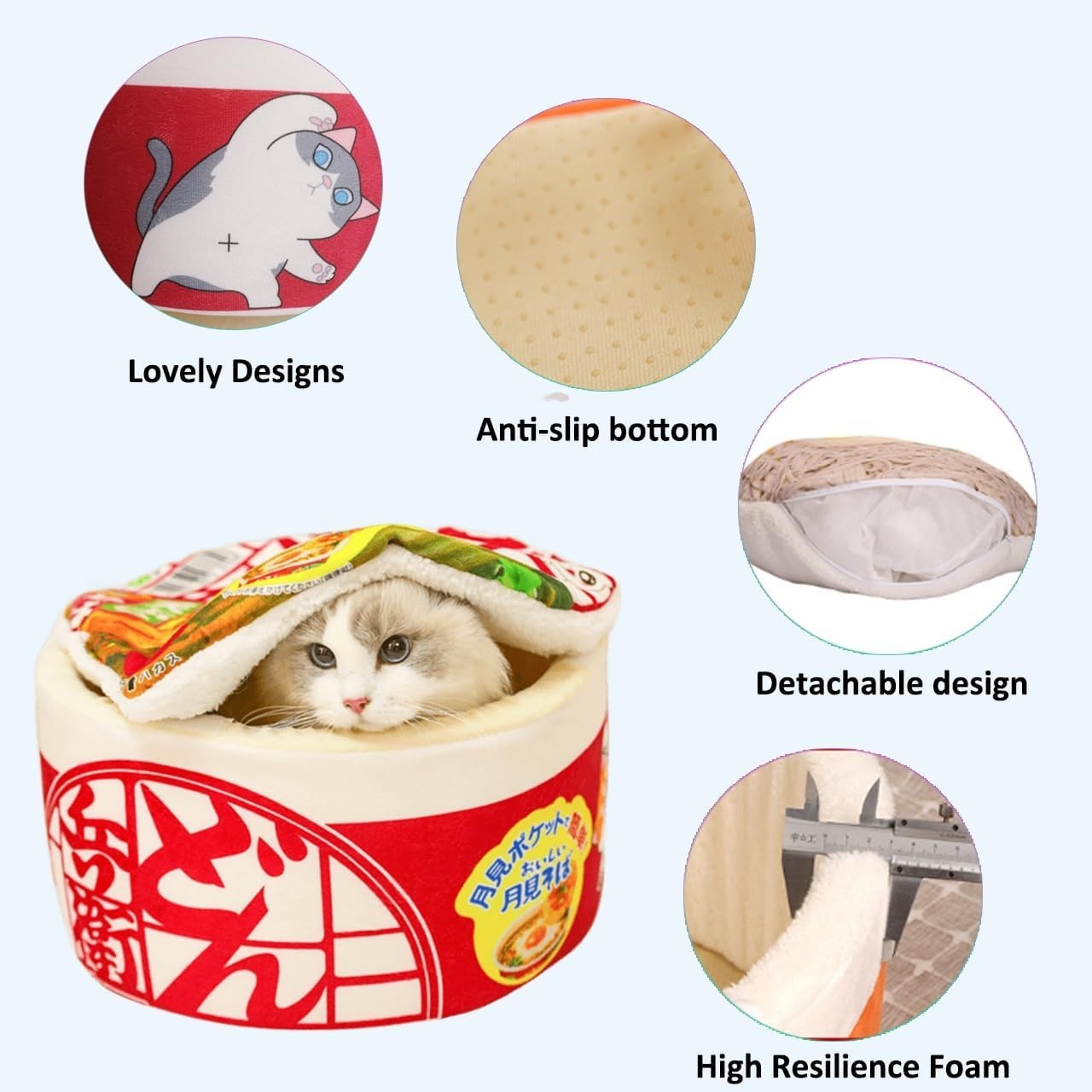Cat Cave Bed Noodle Cup Hideaway Warm Pet House Non Slip Red L