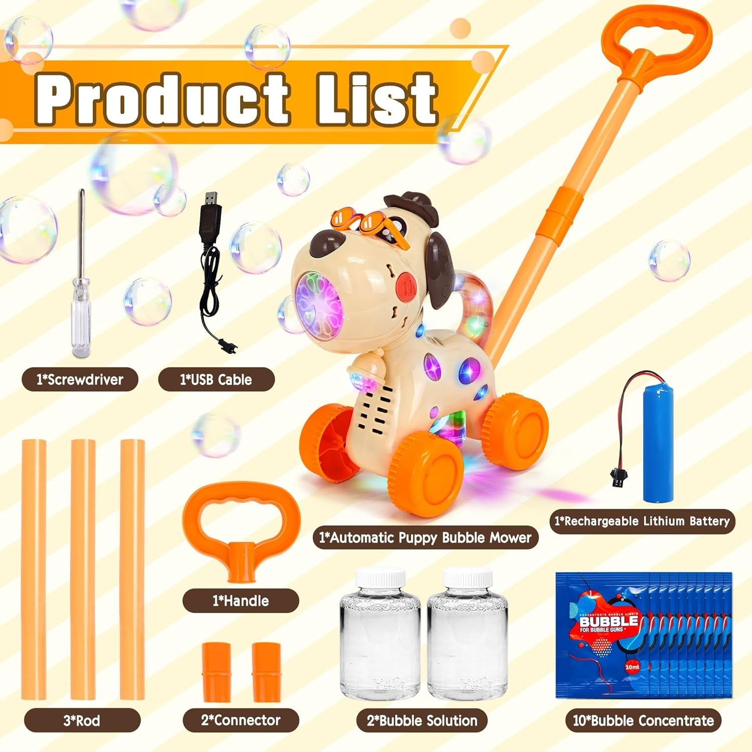 Kids Bubble Mower Dog Bubble Machine LED Rechargeable Toy