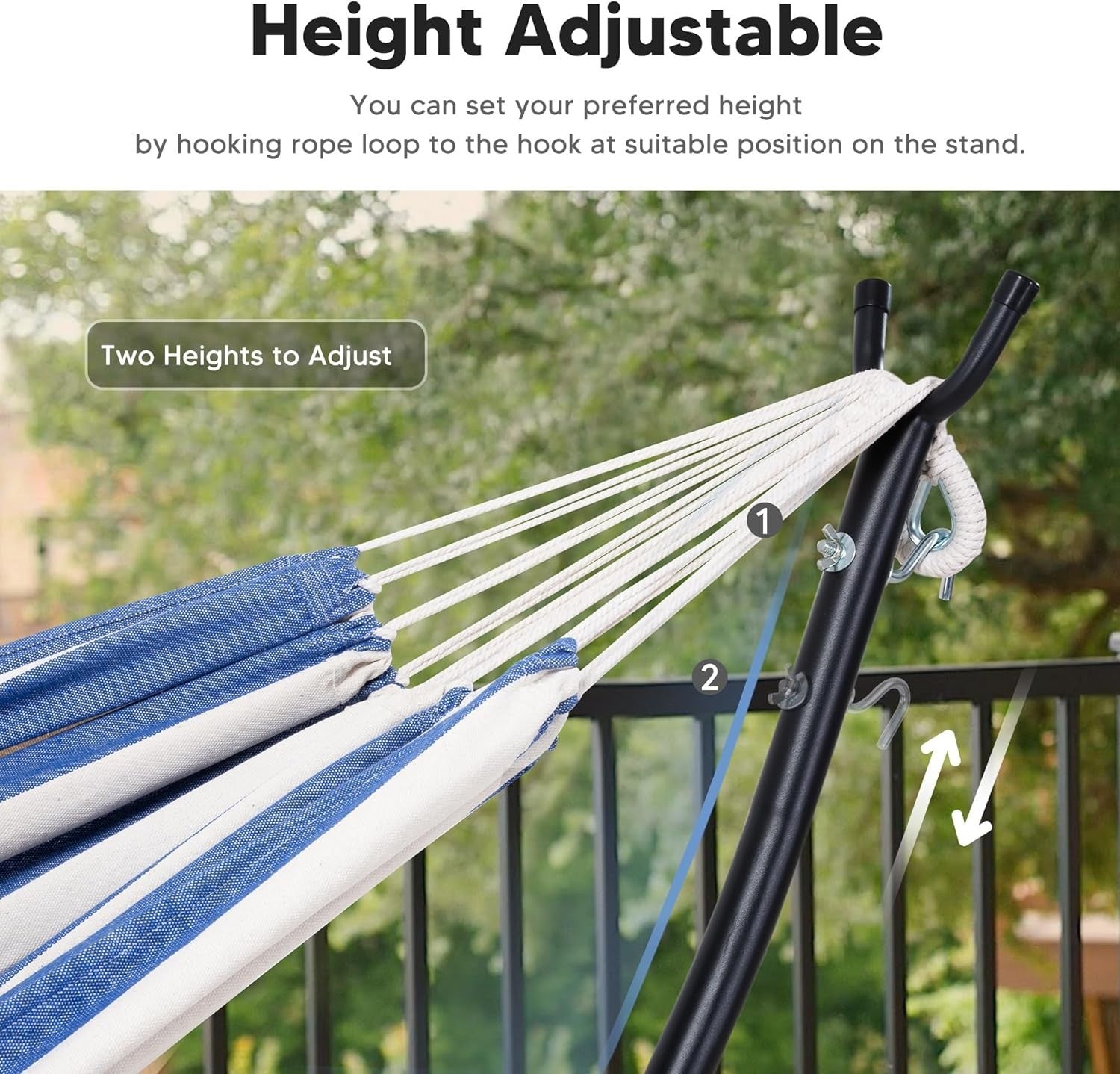 Blue White Hammock with Stand | 2-3 Person 475lb Capacity | Portable Patio Bed