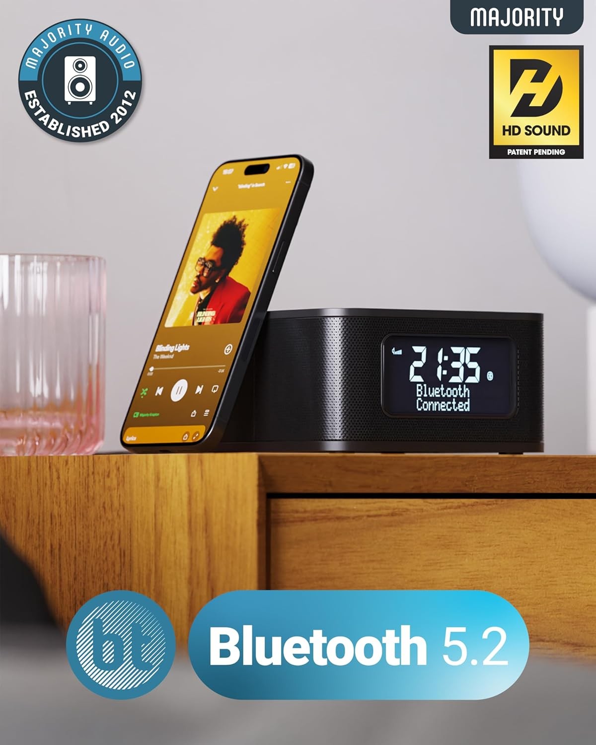 Wireless Charging Alarm Clock DAB FM Radio Bluetooth Dual Alarm LED Display