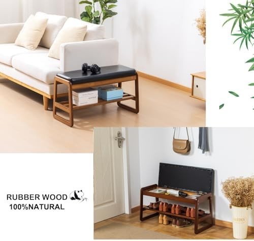 Modern Black Entryway Shoe Bench with Cushion & Flip-Top Hidden Storage