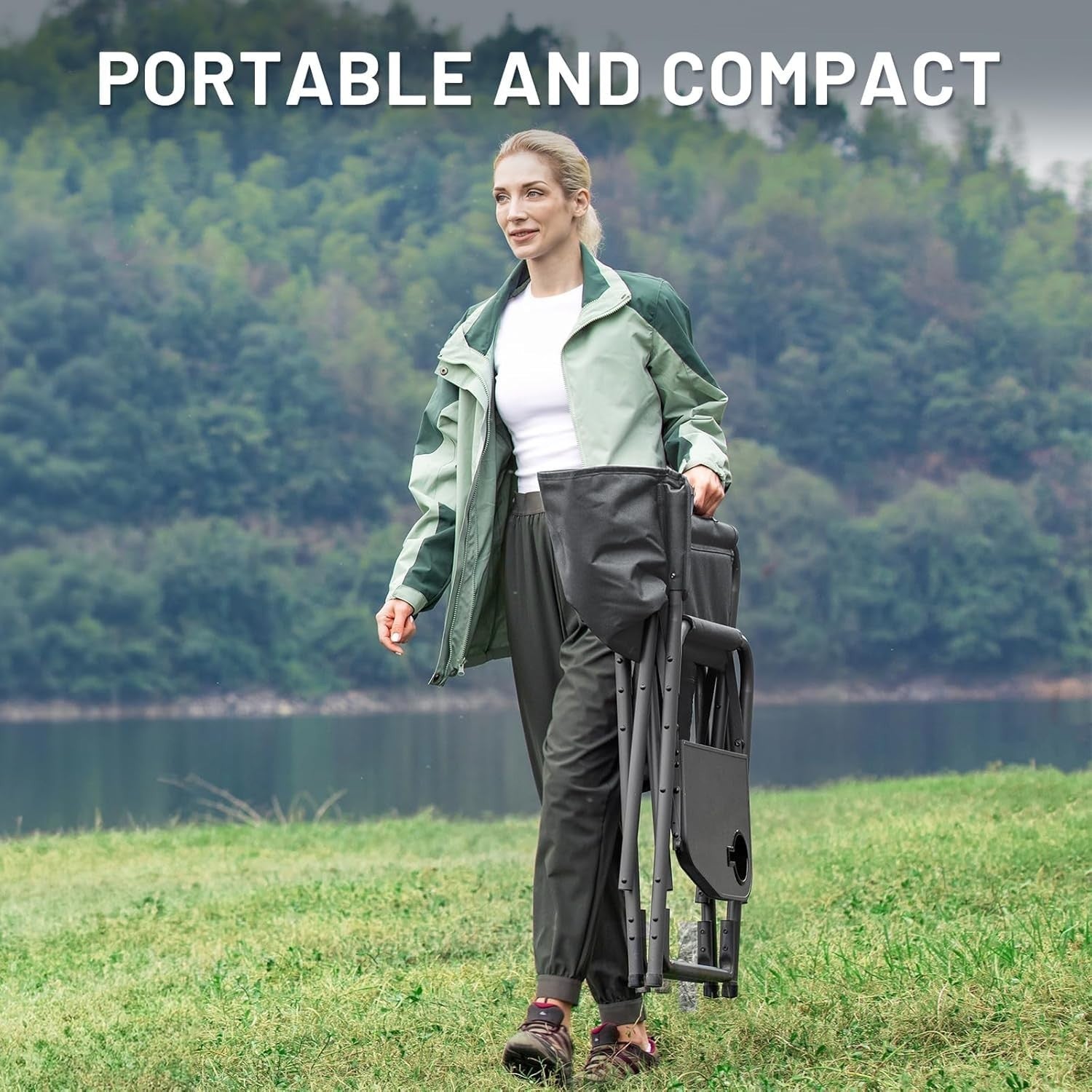 Heavy Duty Folding Camping Chair with Side Table | Outdoor Portable Seat 180kg