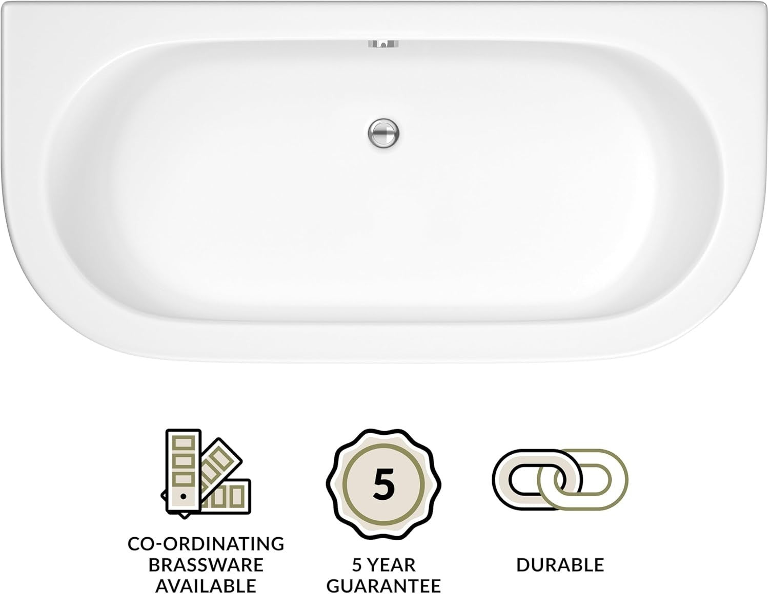 1700x750mm Oval Back-to-Wall Acrylic Shower Bath with Legs & Panels White