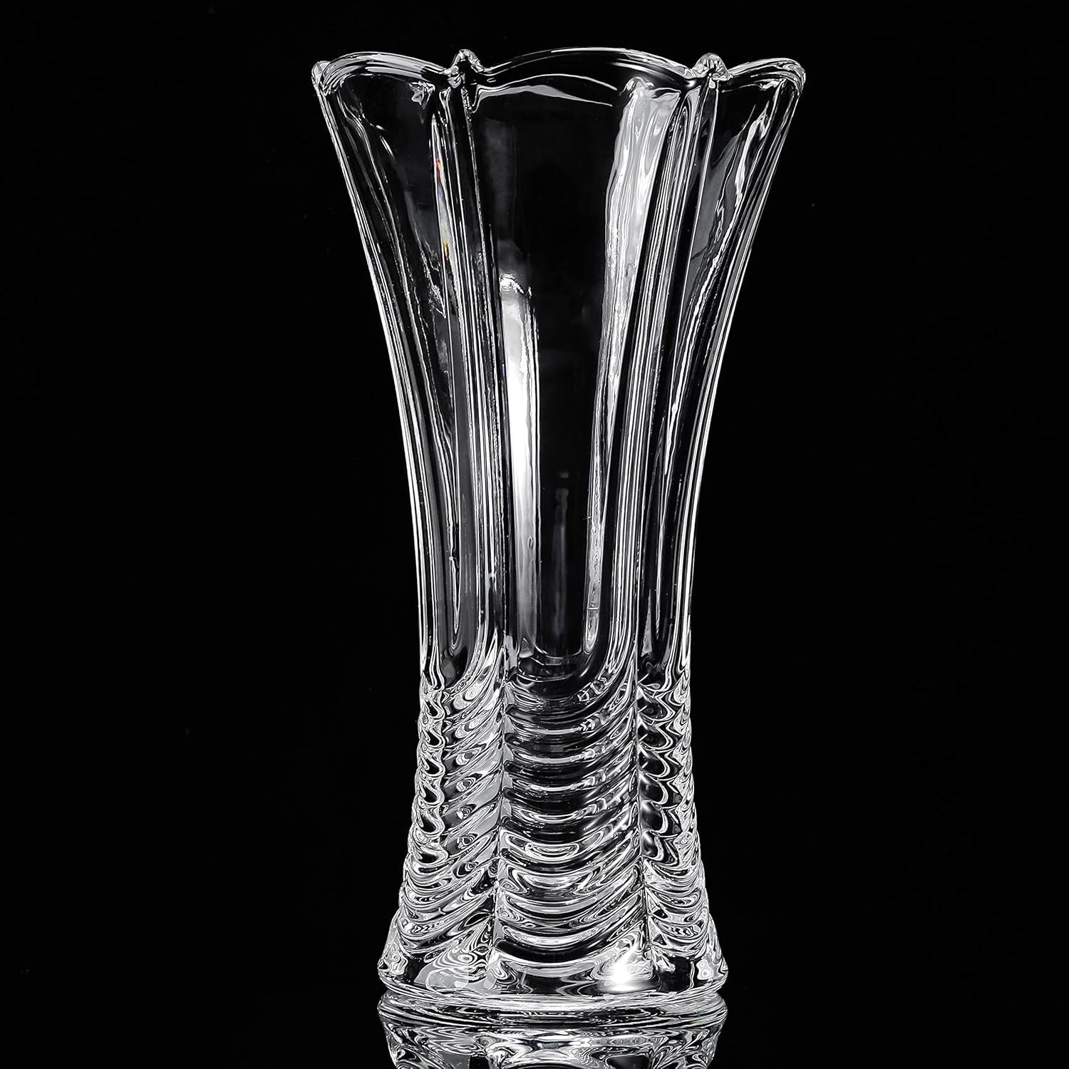 30cm Crystal Glass Flower Vase Tall Clear Ripple Design Wedding Centrepiece