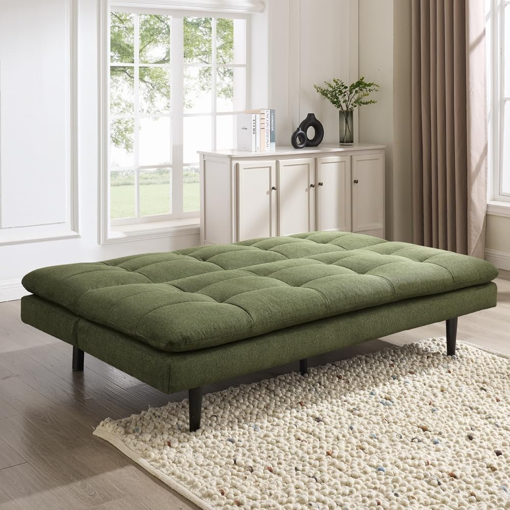 3 Seater Sofa Bed Linen Futon Couch Click Clack Tufted for Guest Room