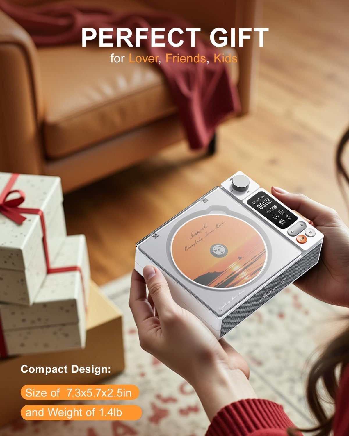 Rechargeable Bluetooth CD Player HiFi Speakers FM USB Optical Remote White