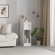 White Marble High Gloss Slim Bedside Table with Drawer & Shelf for Small Spaces