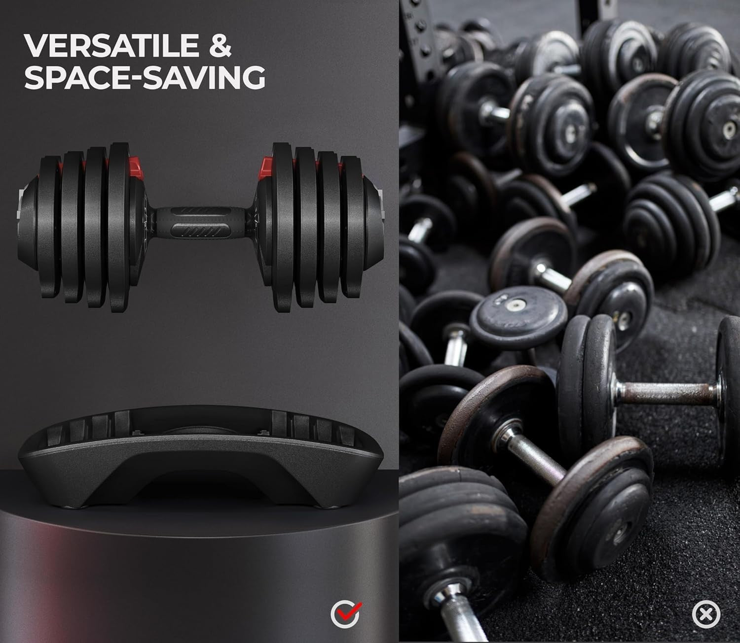 Adjustable Dumbbell Set 18kg Pair 12-Level One-Second Dial Home Gym