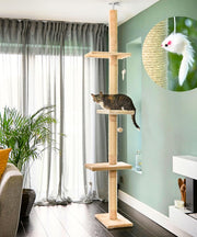 Floor to Ceiling Cat Tree Adjustable 236–278cm Tall Scratching Climbing Tower